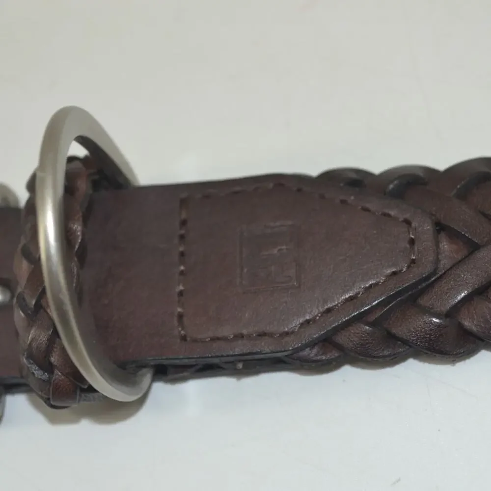 CRL Brown Leather Braided Weaved Men's Belt Silver Size 38
